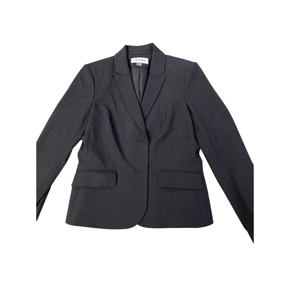 Calvin Klein Womens Charcoal Gray Two Button‎ Professional Blazer Jacket Size 8